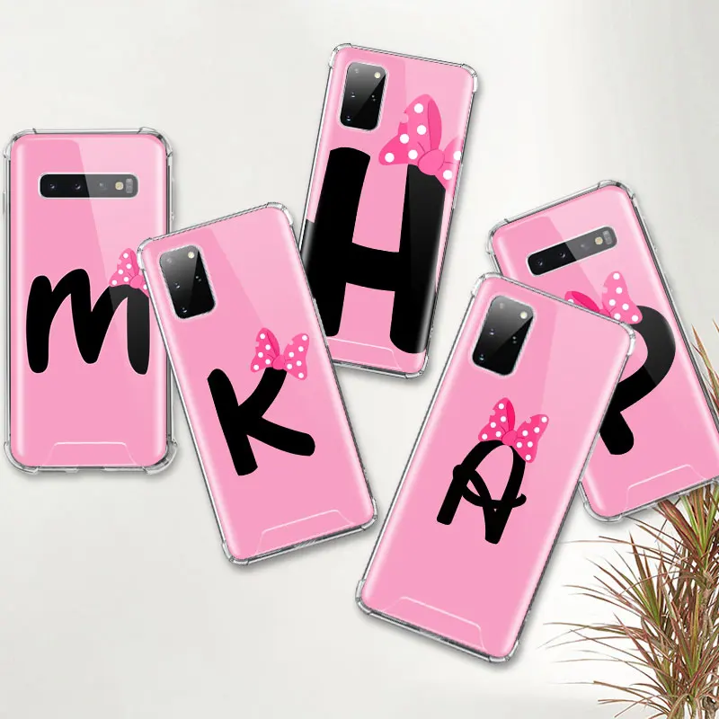Phone Case for Samsung Galaxy S20 FE S10 S8 S9 Plus S10e Note 10 Lite 9 20 Ultra Airbag Soft Cover Cute Bow Letter