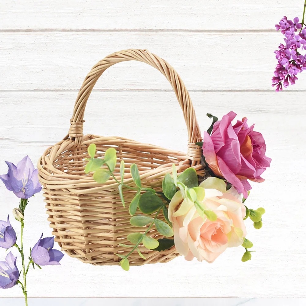 

1PC Village Wedding Flower Basket Decor Vintage American Style Wedding Flower Basket Delicate Flower Boy Tote Flower Basket Chic