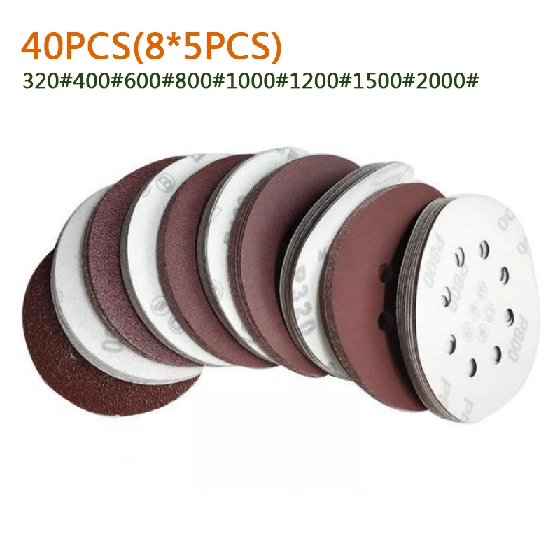 40 шт. 5 дюймов 8 отверстий красный сухой песок диск наждачная бумага стены