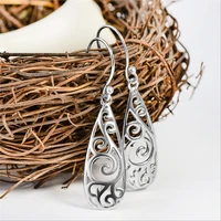 hollow carved pattern simple drop shaped womens earrings retro ethnic style ladies daily ear jewelry fish hook