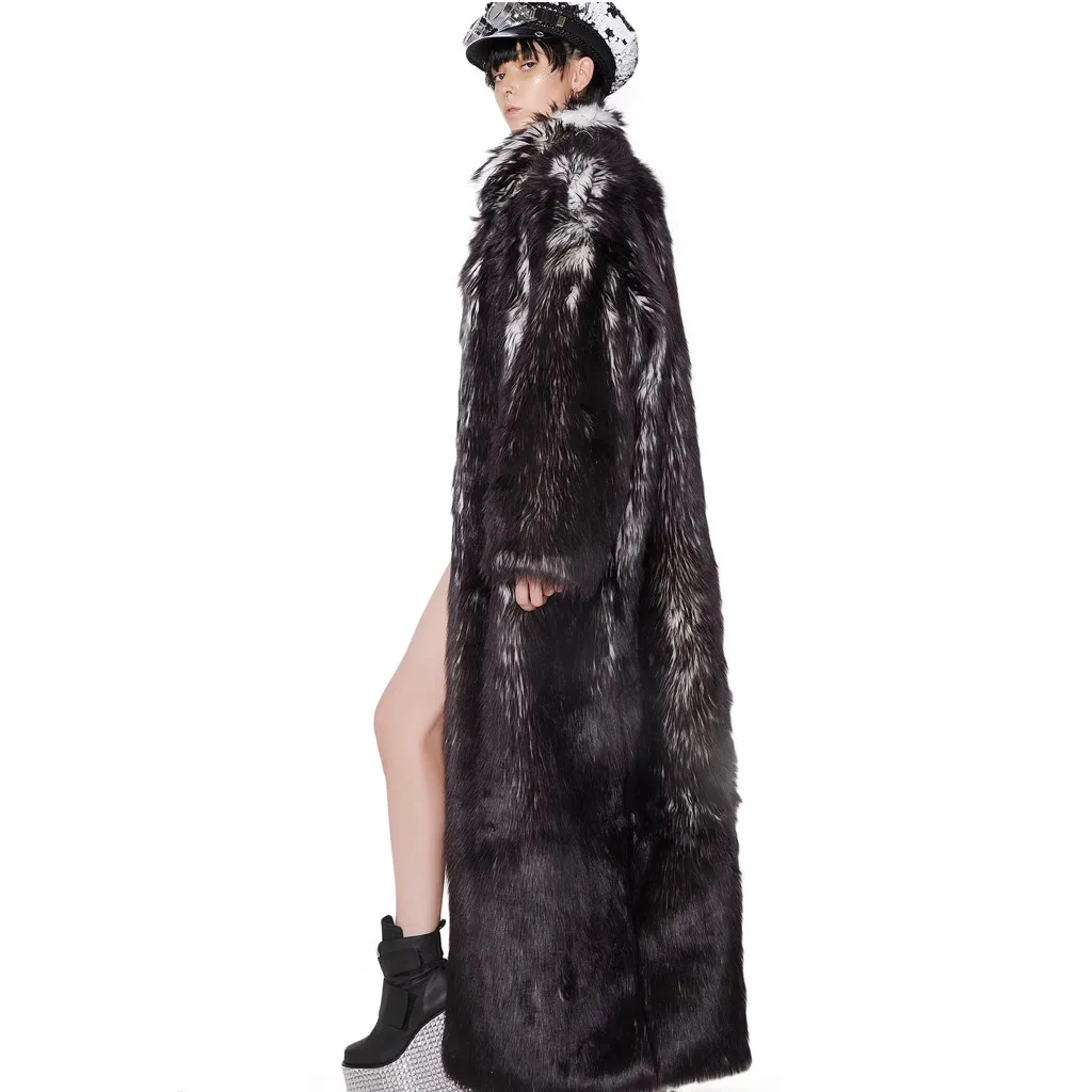 

Winter Fashion LED Multicolor Telecontrol Faux Fur Costume Jacket Warm Light Up Outerwear Long Coat Overcoat Party Clothes#g34