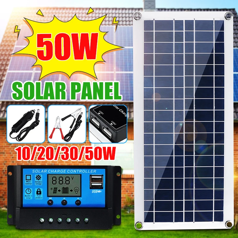 Портативная солнечная панель 50 Вт 12 В 5 USB + 10/20/30/50 А контроллер для автомобилей яхт
