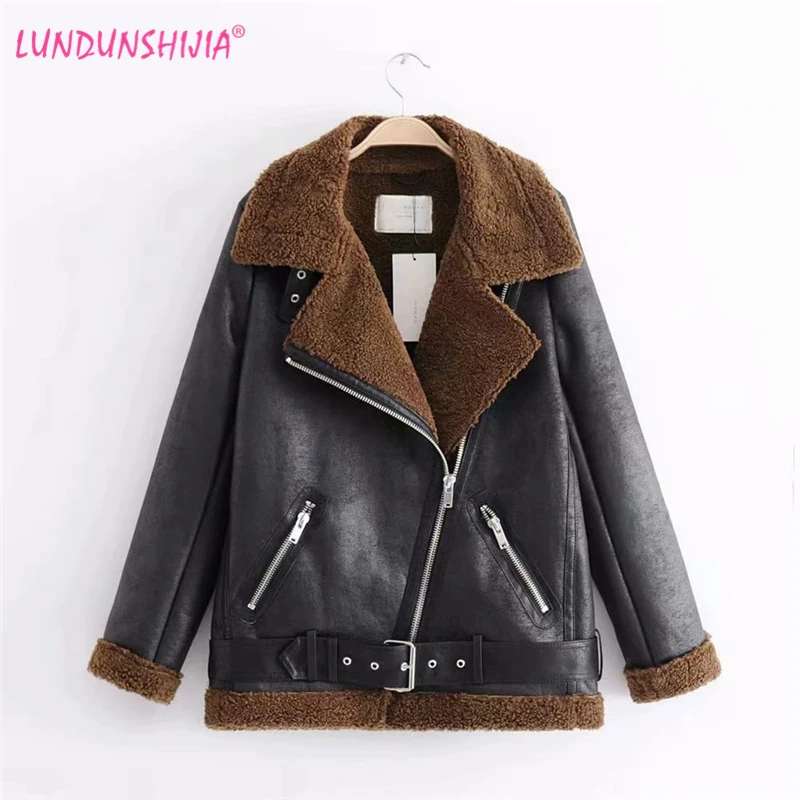 LUNDUNSHIJIA 2019 теплая плюс Тедди бархатная женская зимняя мотоциклетная куртка