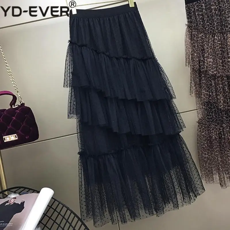 Женская фатиновая юбка с леопардовым принтом асимметричная многослойная