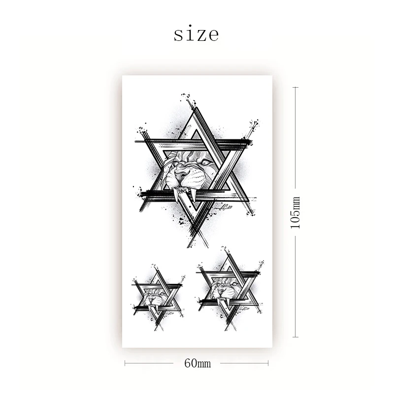 

Waterproof Temporary Tattoo Sticker Black Six-pointed Star Wolf Fake Tattoos Flash Tatoo Arm Chest Neck Body Art for Women Men