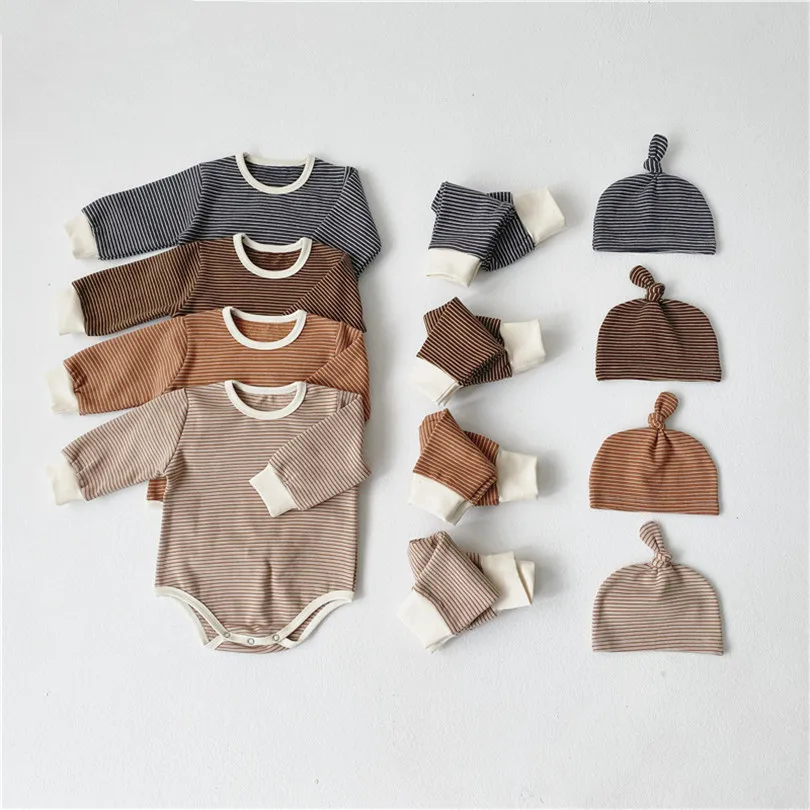 Newborn Baby Sleepwear Pajamas Set Romper +Pants +Hat 3Pcs Clothes Overalls Girl Boy Nightwear Outfits |