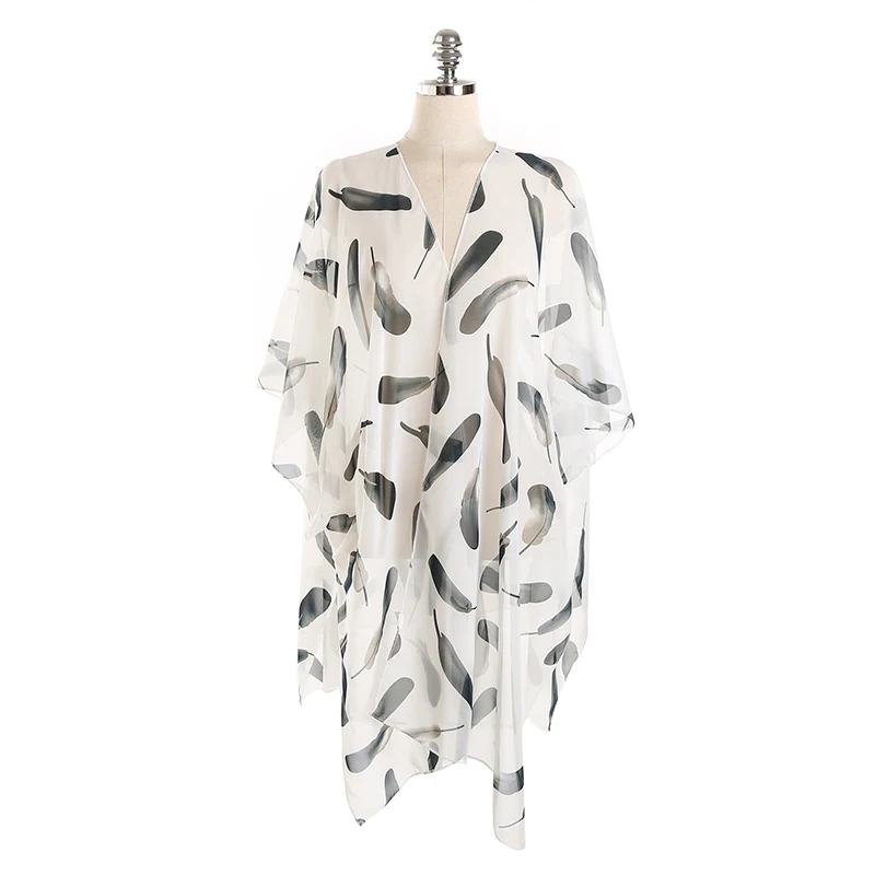 

Storyever Women's Swimwear Summer Dress 2021 Sexy Kimono Beach Cover Up Feather Pattern Bikini Blouse