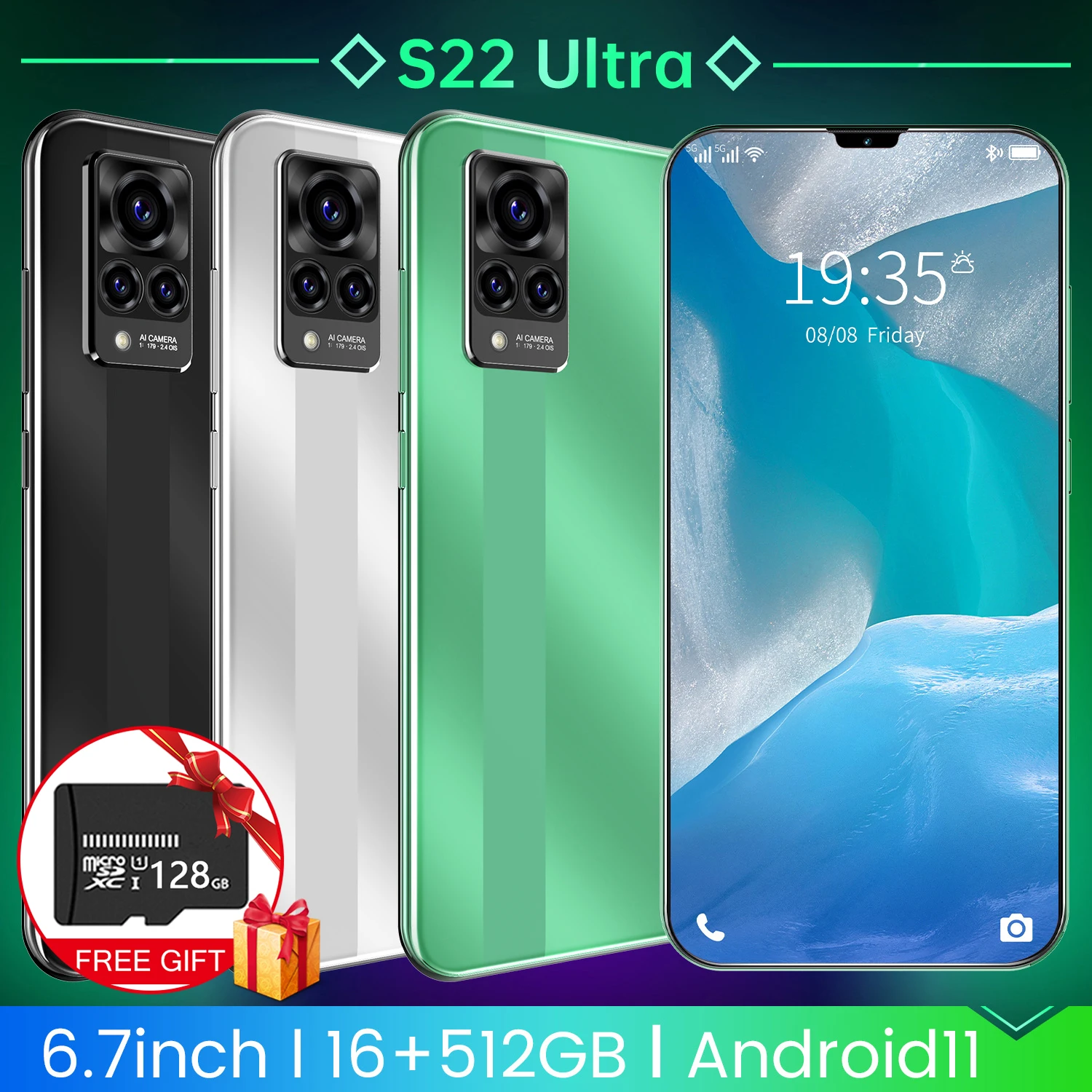 

5G Galay S22 Ultra 16GB 512GB Android11.0 6500mAh Global Version 6.7Inch Mobile Phone Waterdrop HD Screen Cellphone Smartphone