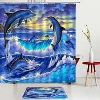 ocean animal dolphin shower curtains set bath mats bathroom rugs room decoration entrance door mats bath screens non slip carpet