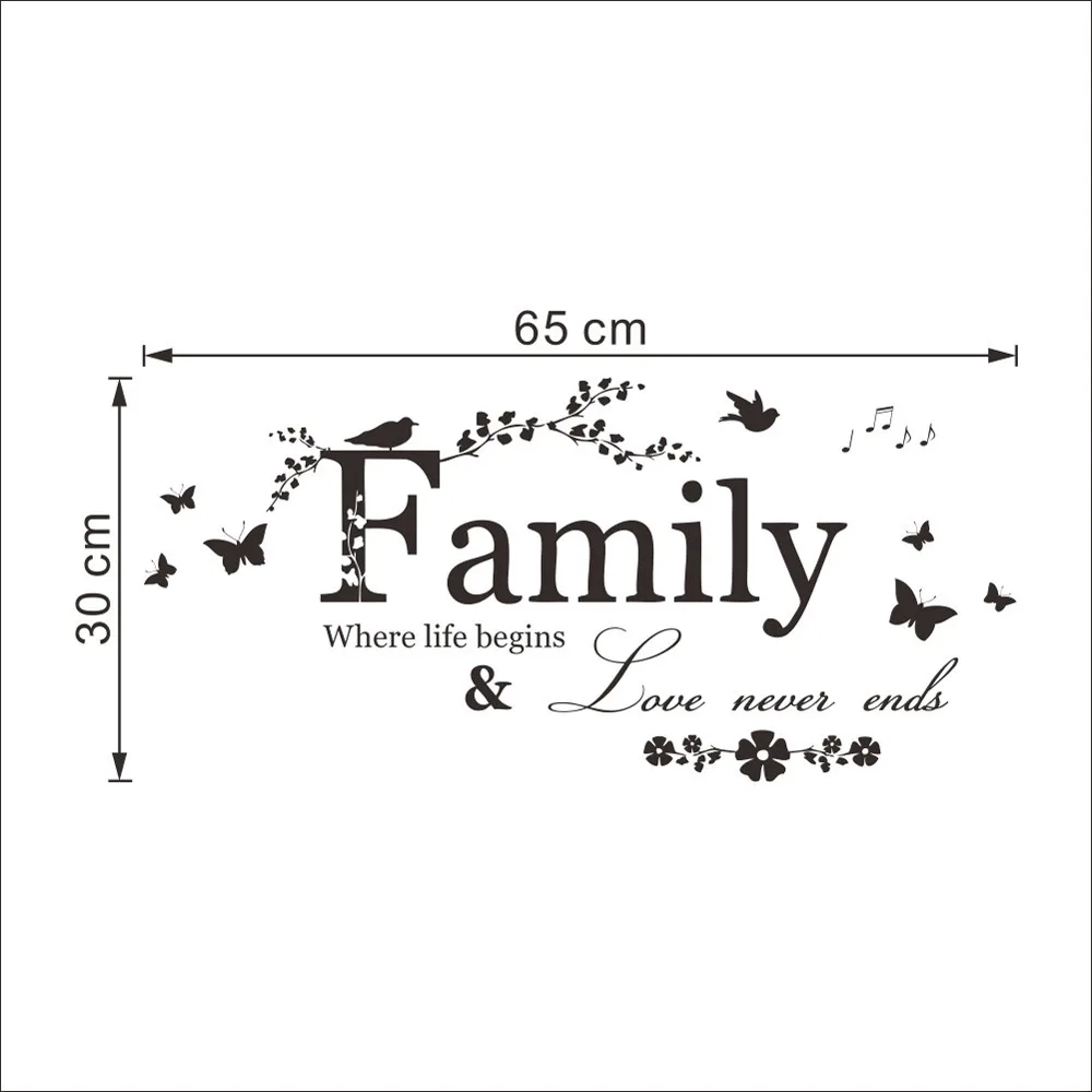 Brand new PVC 57*20cm Family Letter Quote Removable Vinyl Decal Art Mural Home Decor Wall Stickers room decoration wall decor | Дом и сад
