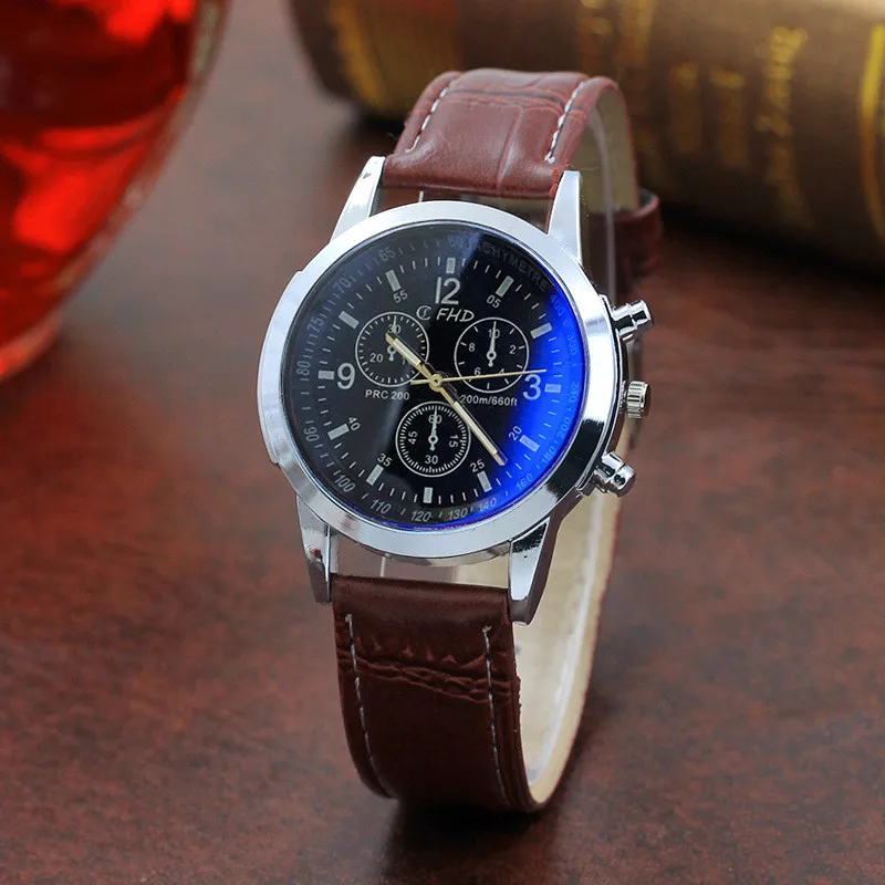

HOT SALE 2019 Top Brand Luxury Fashion Faux Leather Watches Mens Blue Ray Glass Quartz Analog Watch Wristwatch Clock Dropship