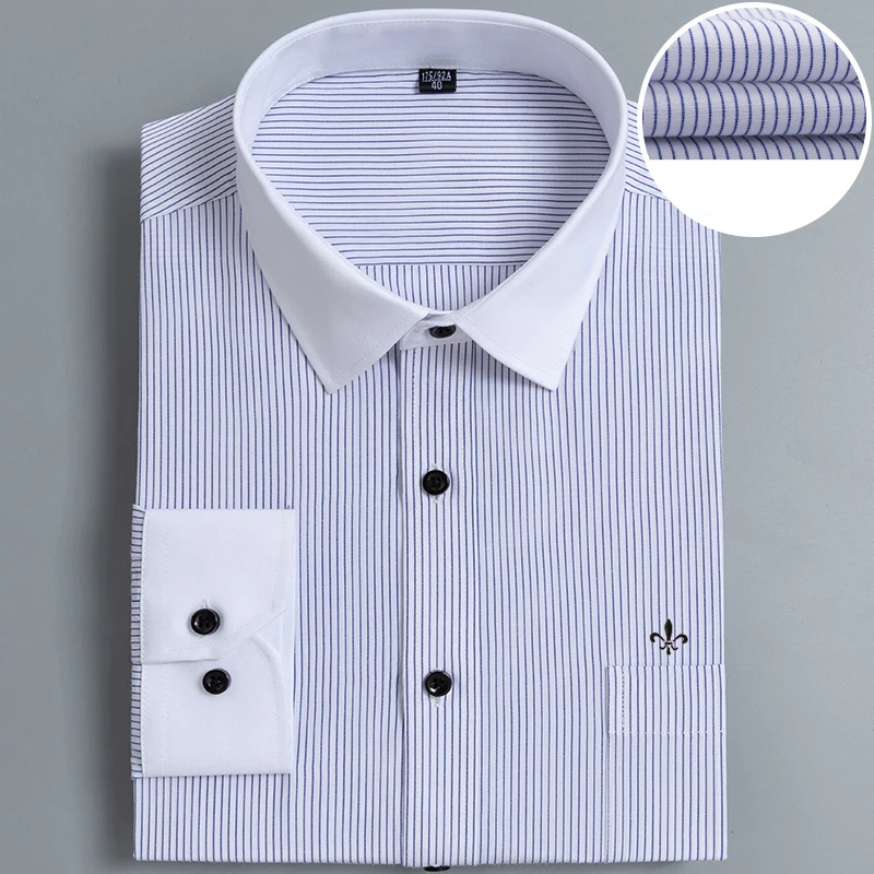 Плюс размер 9XL Dudalina полосатая вышивка мода Blusa Camisa Social Stripe длинный рукав Slim Fit рубашка мужская одежда с цветочным рисунком