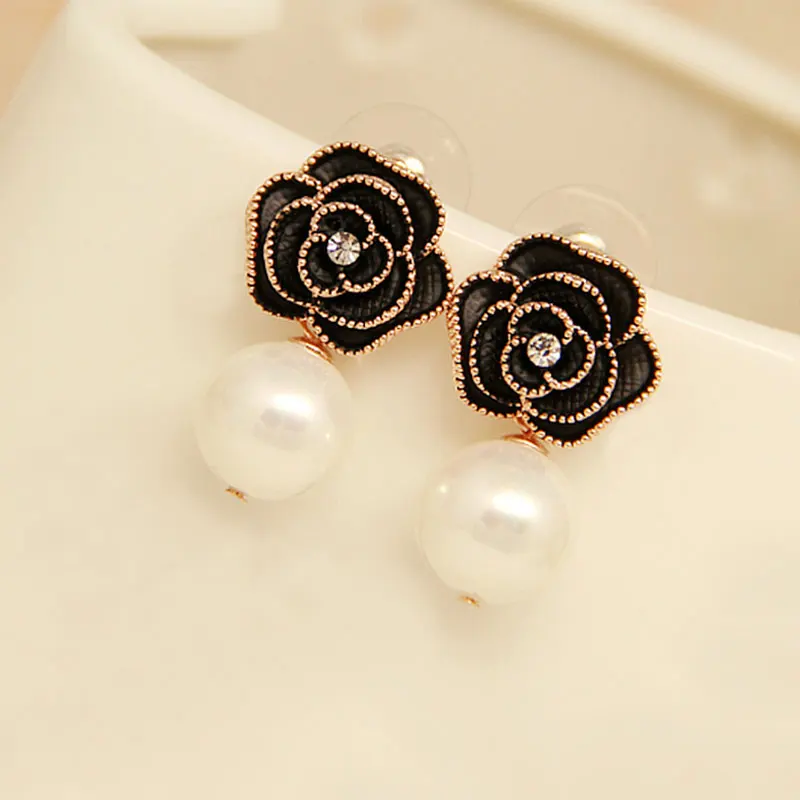 

Luxury Brand Design Pearl Pendant Camellia Earrings Lady Party Wedding Jewelry