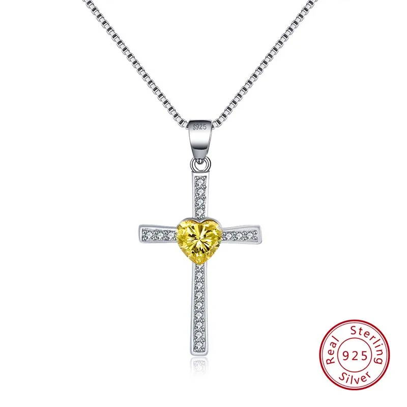 Yellow Zircon ORSA JEWELS подлинные 925 пробы серебряные женские ожерелья шесть цветов в форме сердца AAA Циркон Модные женские ювелирные изделия с подвеской SN88 - Цвет камня: Yellow Zircon