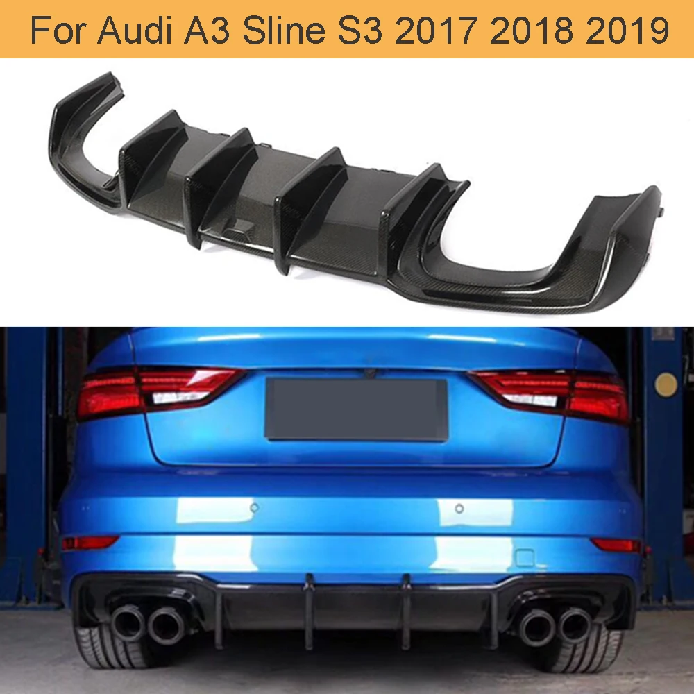 คาร์บอนไฟเบอร์รถกันชนด้านหลัง Bumper Diffuser สำหรับ Audi A3 Sline S3 2017 2018 2019ด้านหลังกันชน Diffuser สปอยเลอร์สีดำ FRP