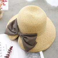 womens beach sun straw decorative bow hat travel foldable brim summer hat summer uv protection beach