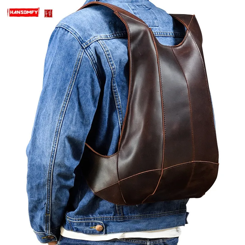 

Мужской рюкзак из натуральной кожи Крейзи Хорс, крутой жилет из кожи, дорожный Простой Модный школьный ранец для студентов, сумки на плечо