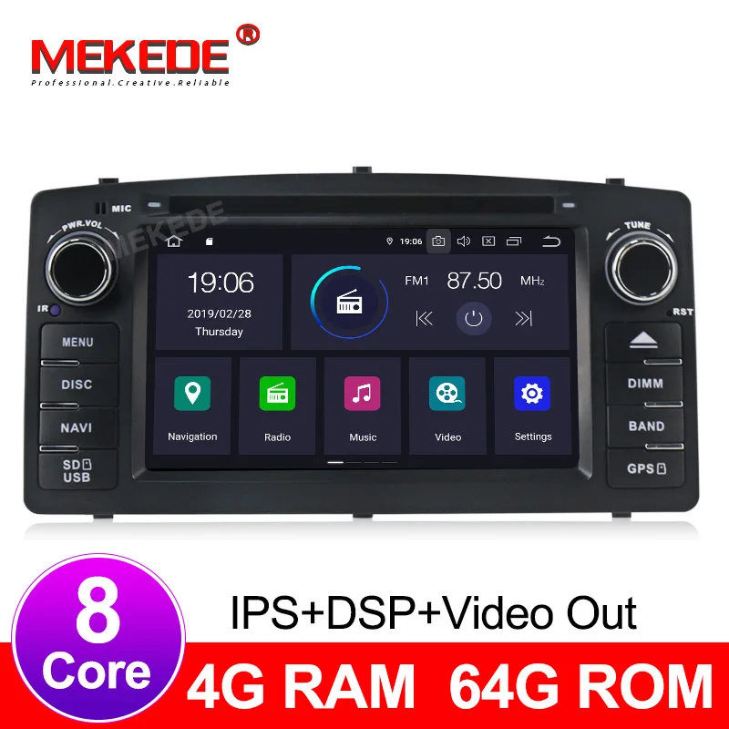 IPS DSP Android 9 0 4 + 64G Автомобильный мультимедийный dvd плеер для Toyota Corolla E120 BYD F3 с gps