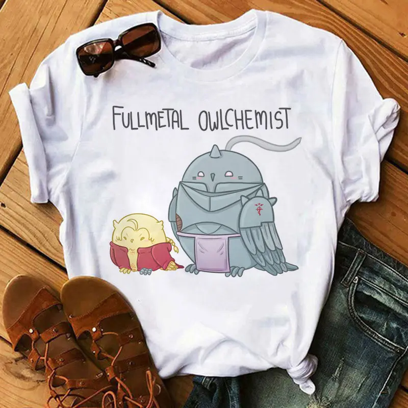 Fullmetal Alchemist T-shirt Female Harajuku Graphic Hip Hop 2020 Fun Japanese Cartoon O-Neck | Женская одежда