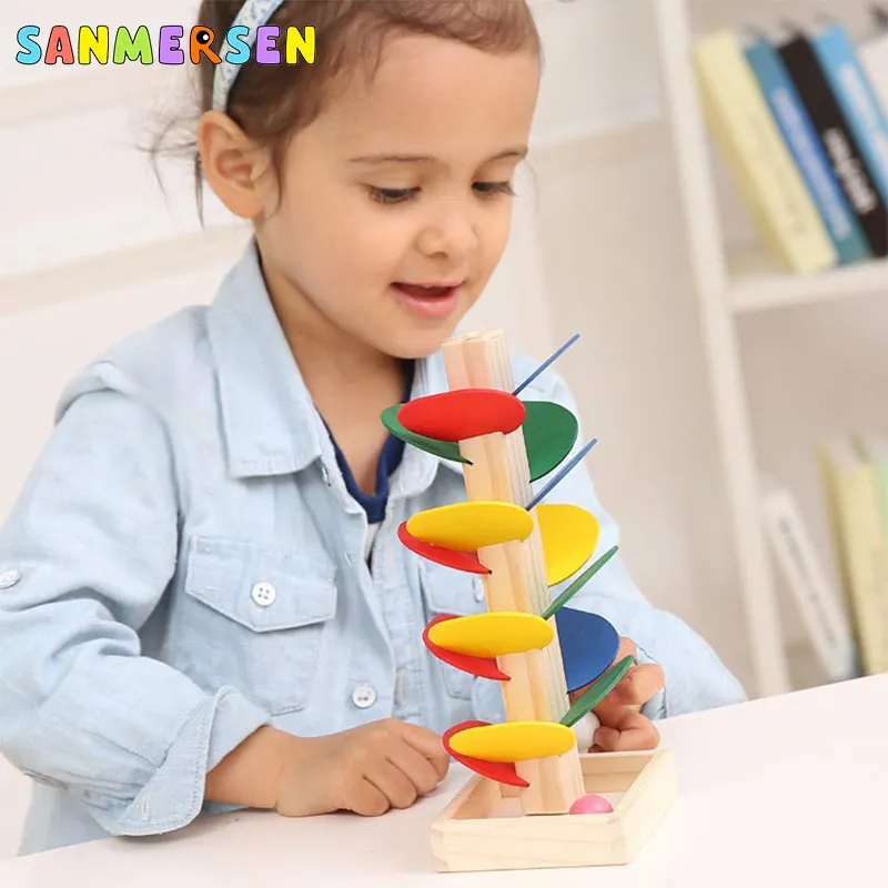 Деревянные кубики Монтессори игрушки для деревьев развивающие мраморные шары