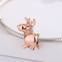 925 sterling silver rose gold christmas clear reindeer holiday pendant charm snake bracelet jewelry making for original pandora