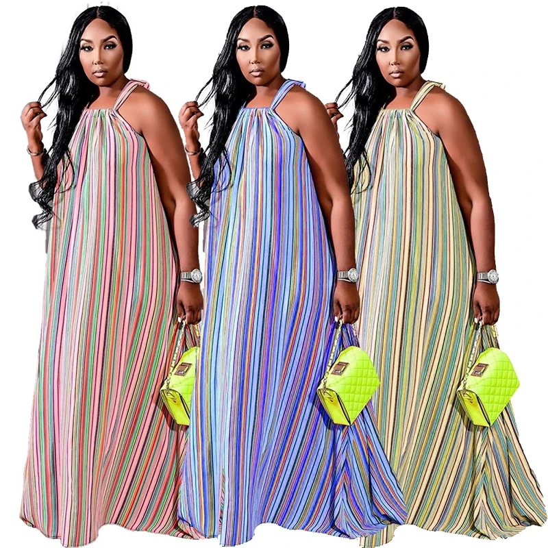 

ZKYZWX сексуальное Полосатое платье макси Бандаж с открытыми плечами одежда для клуба для женщин большие размеры одежда свободные длинные пла...