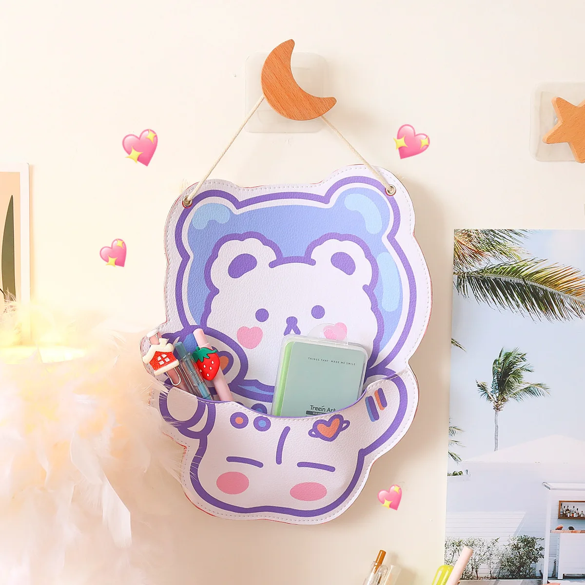 

Korean Cute Desktop Hanging Bag Kawaii Bedroom Home Wall Hanging Decoration Creative Modeling Sundries Storage Bag