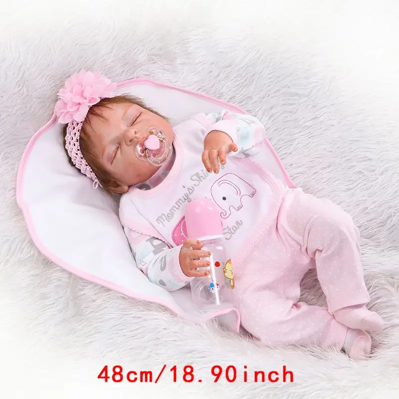 

50LE 48cm Cute Realistic Full Silicone Vinyl Newborn Sleeping Babies Toy Clothes Lifelike Handmade Gifts