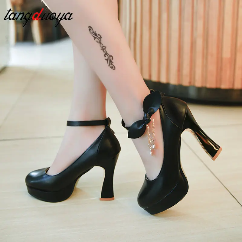 Пикантные туфли лодочки на платформе высоком каблуке с бантом женская обувь