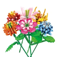 579pcs building blocks bouquet rose chrysanthemum lily diy plant flower bonsai assembled bricks childrens toys gifts for girls