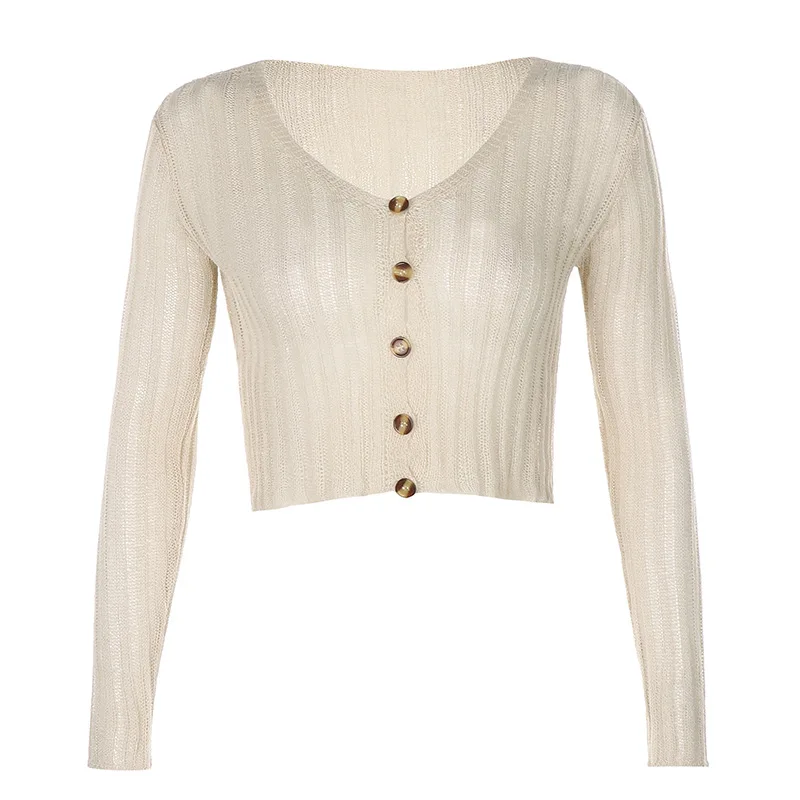 

2021 Fall Deep V-neck Basic Knitewear Casual Long Sleeve Buttom Cardigan Blusa Loose Black White Solid Color Tops Women Clothing