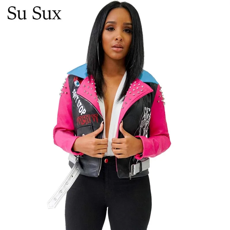 

Casual Leather Jacket Coat Women Plus Size 5XL Pu Faux Jacket With Sashes Zipper Female Outwear Tops Short Biker 2020 Autumn