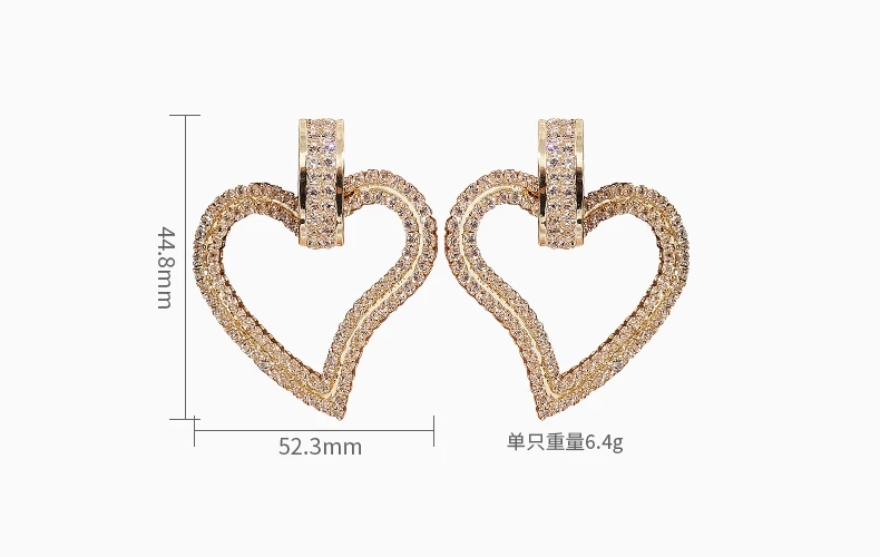 

2020 Fashion Women Big Love Heart Earrings Girls High Quality Cubic Zirconia Crystal Metal Jewelry Ladies Wedding Party Gift