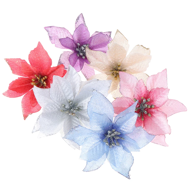 

1/10PCS Artificial Flowers For Decoration Glitter Poinsettia Fake Flowers DIY Home Wedding Decoration Flower Head Christmas