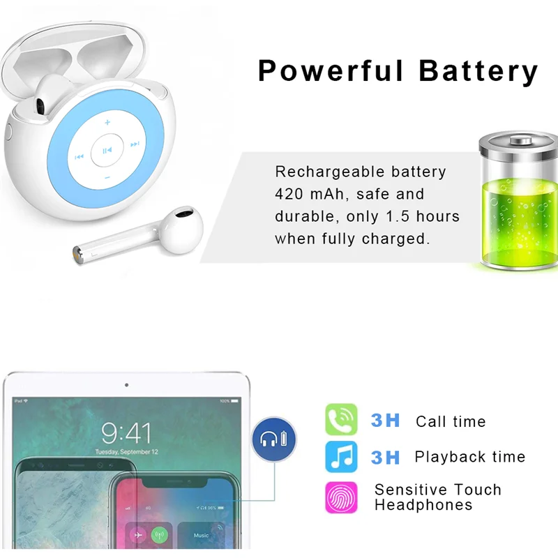 

Multifunction 2 In 1 64GB MP3 Player TWS Bluetooth Headset Sport Earphones Waterproof Music Player HD Wireless Earbuds with Siri