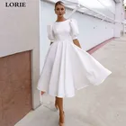 LORIE простое и чистое атласное Короткое свадебное платье с пышными рукавами до колена платья для невесты пикантные Свадебные платья с открытой спиной