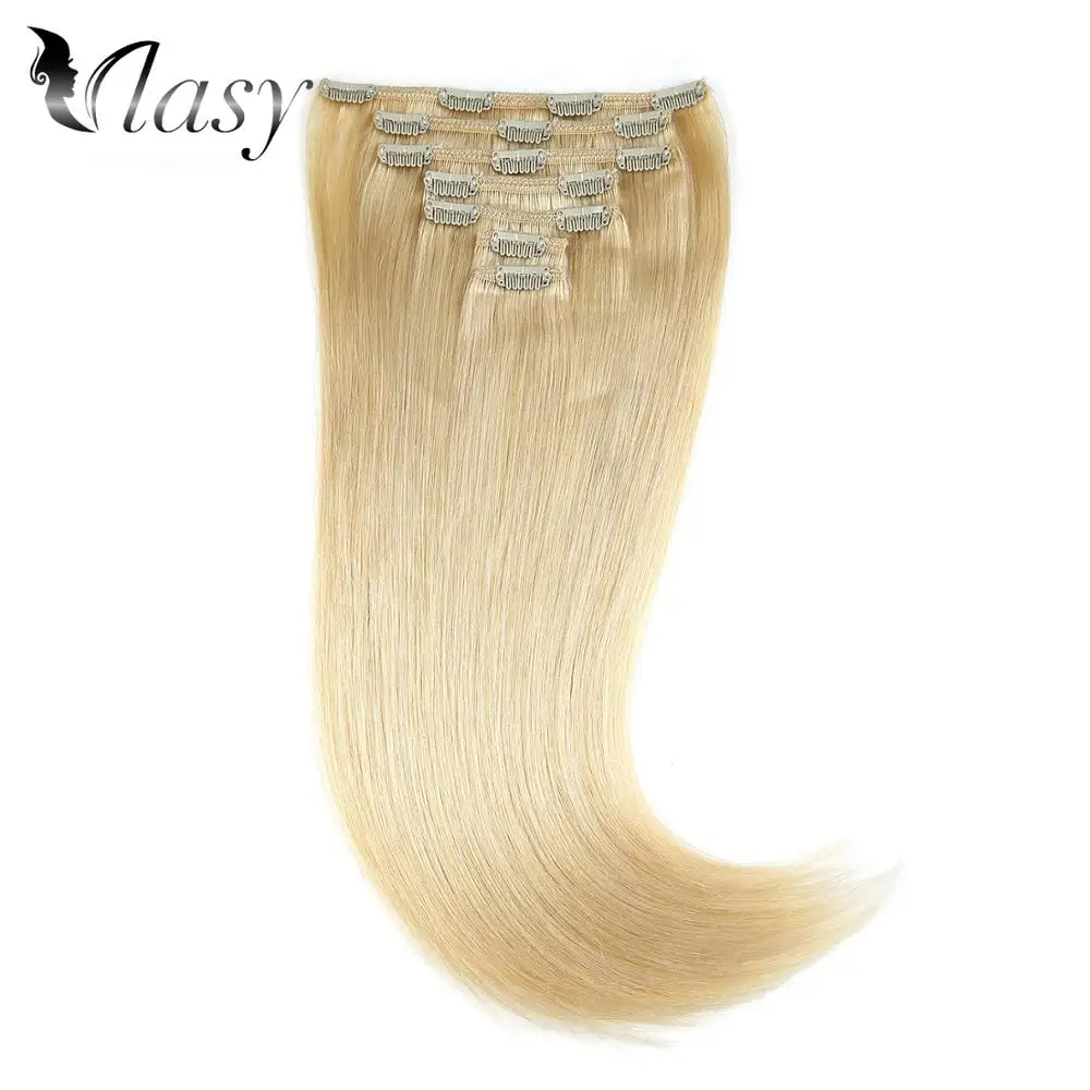 #613 Vlasy, 20 дюймов, 7 шт./набор, Remy, на клипсах, для наращивания, бесшовные, прямые, двойные, на клипсах, человеческие волосы для наращивания, 130 г/шт., 16 клипсов - Цвет: #613