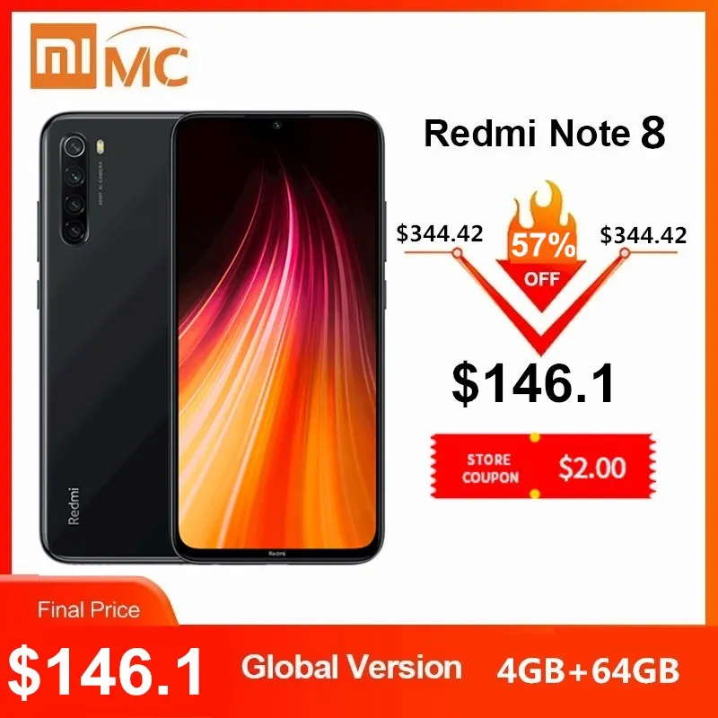 Смартфон Xiaomi Redmi Note 8 глобальная версия 4 камеры 48 МП Гб ОЗУ 64 Гб/128 ПЗУ