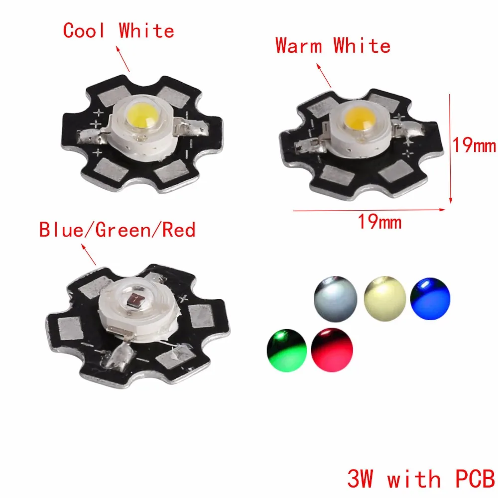 

20PCS/Lot 1W/3W High Power Spotlight Bulb With PCB Led Chips Bulb Diode Lamp Warm/Cool/Green/Red/Yellow/White/Blue Lighting