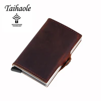 men and women genuine leather card holder vintage purse crazy horse leather aluminium credit business card holder