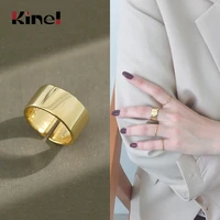 kinel real 925 sterling silver 18k gold ring ladies minimalism glossy open ring wide simple finger ring silver 925 bijoux