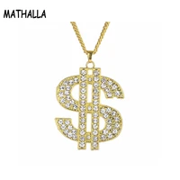 mathalla fashion dollar shape pendant glittering crystal stone necklace with cuban chain charm and hip hop necklace