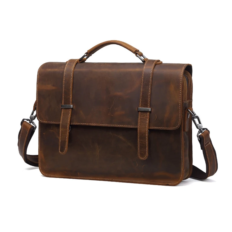 Luxury Famous Brand Genuine Leather Men Briefcase Laptop Bag Men Cowhide Leather Business Bag Male Shoulder Bag For Notebook