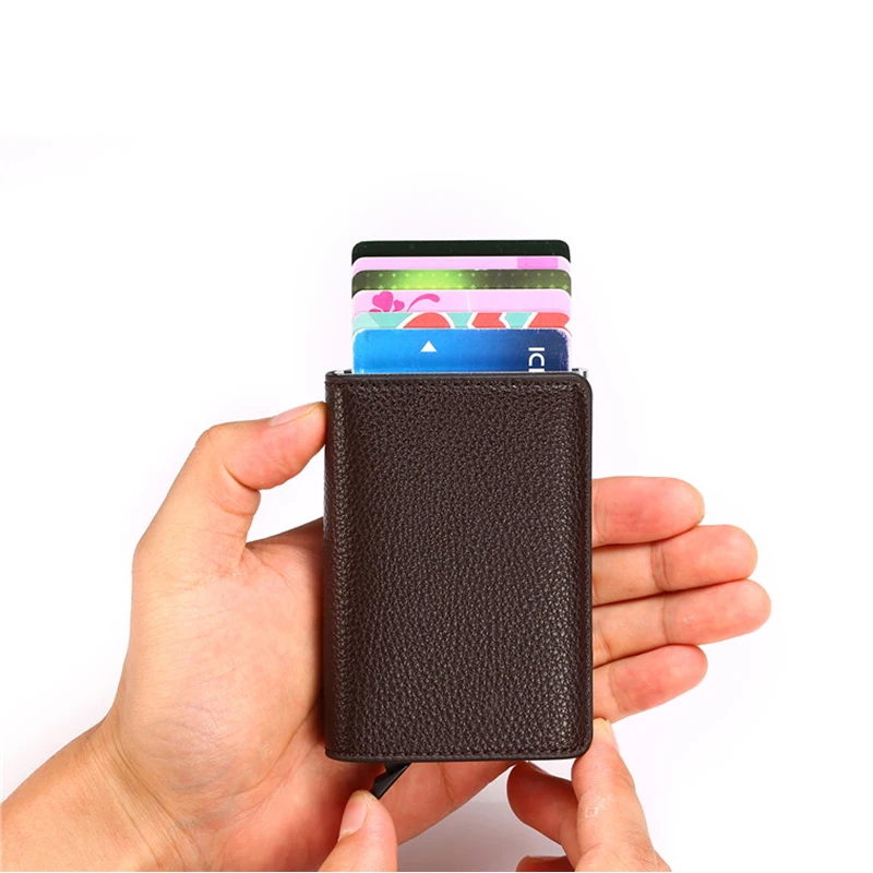 BISI GORO RFID кошелек личи мягкий кожаный чехол для карт Защита информации защитный клатч модный всплывающий держатель для карт алюминиевая коробка