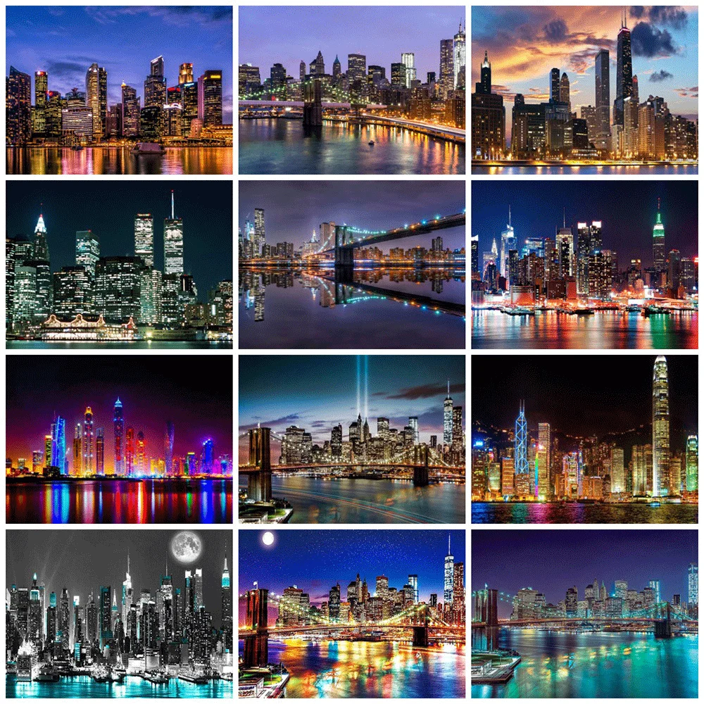 

HUACAN DIY Diamond Mosaic City Landscape Diamond Painting Night Full Embroidery Cross Stitch Kits Handicraft