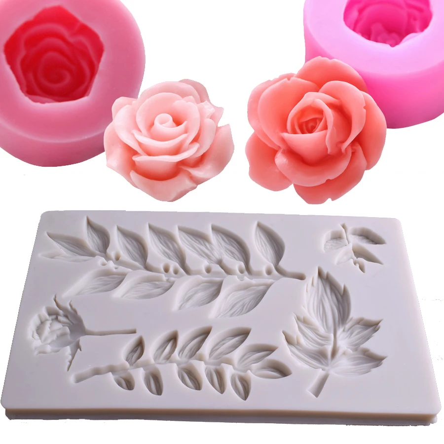 

Rose Flower Silicone Cake Mold with leavies Fondant SugarCraft Chocolate Candy Resin Moulds Cake Decorating Tools Baking Mould
