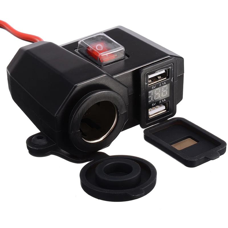 Cumhye 12V 2.1A мотоцикл прикуриватель розетка питания двойной USB с вольтметр Водонепроницаемый независимый переключатель Крышка