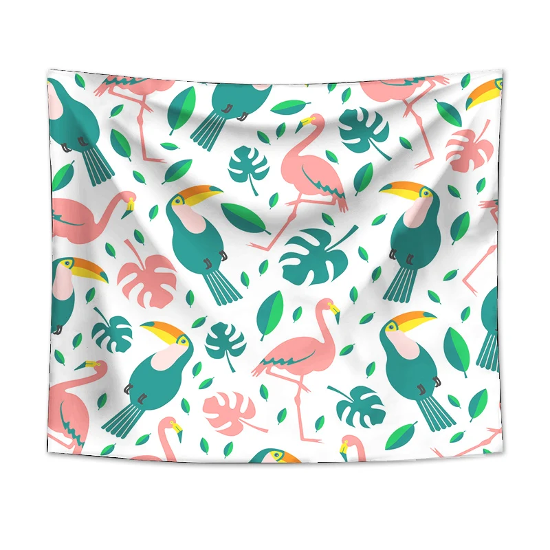 Фарфоровый гобелен на стену с изображением фламинго и туканов домашний текстиль