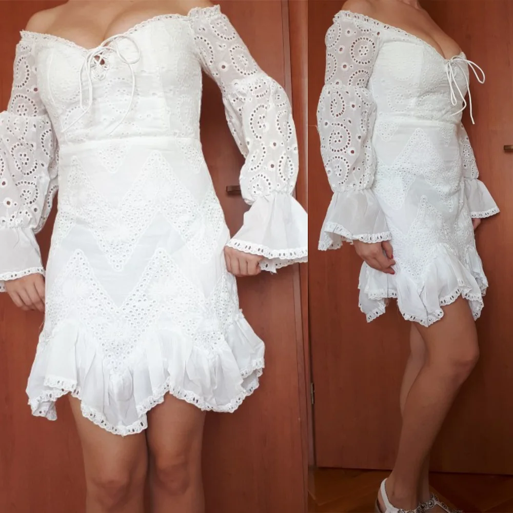 Yesexy Для женщин сексуальная с открытыми плечами, платье с набивным кружевом женские прозрачные элегантные однотонные Цвет мини платье VR9211