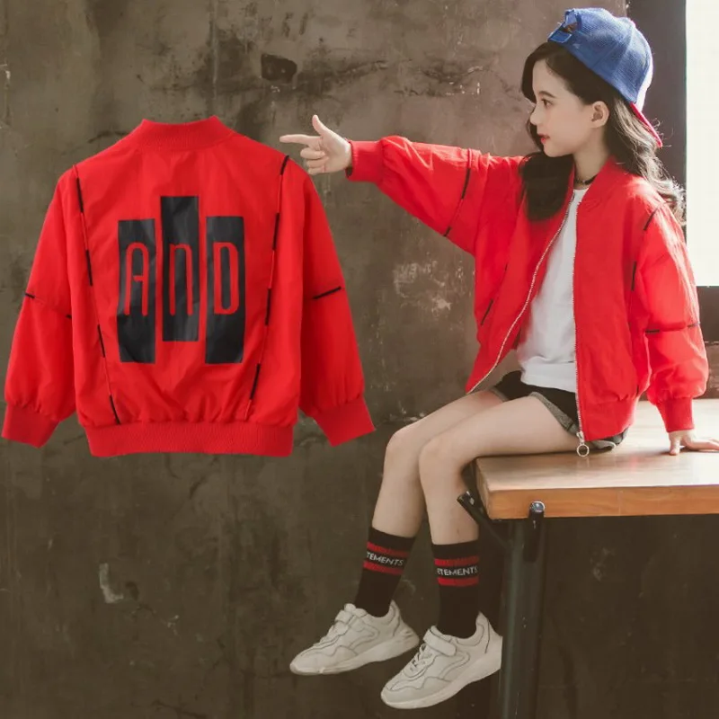 Коллекция 2019 года осенняя куртка с буквенным принтом для маленьких девочек